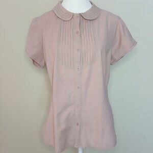 Boden Short Sleeve Button Down Blouse Peter Pan Collar Dusty Rose PInk Size 12